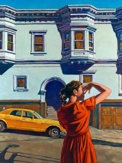 Miles Hyman oil painting "Hill Street"