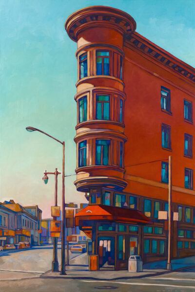 Miles Hyman oil painting "Columbus Avenue"