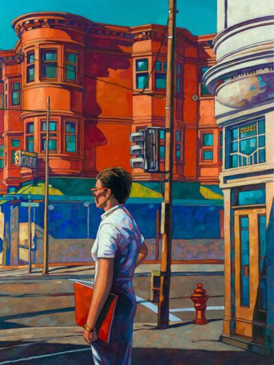 Miles Hyman oil painting "Haight & Schrader"
