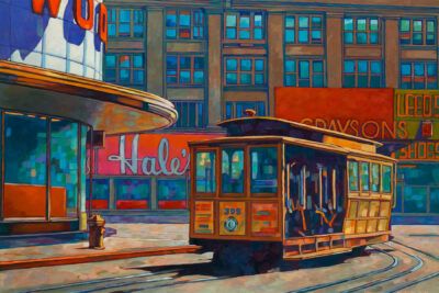 Miles Hyman oil painting "Powell Street Turnaround"