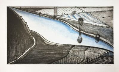 Wayne Thiebaud drypoint "Dark Hill River"