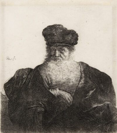 Rembrandt Van Rijn etching "Old Man with a Beard, Fur Cap, and Velvet Cloak"
