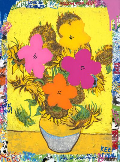 Mr. Brainwash silkscreen and mixed media "Flower and Sun"