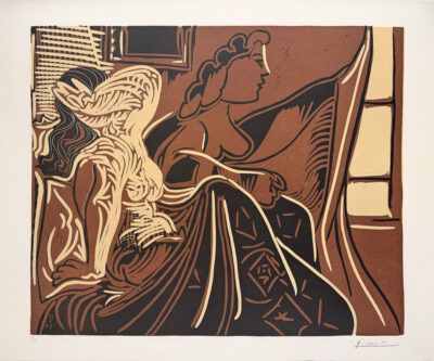 Pablo Picasso Linocut "Le matin, deux femmes au réveil"