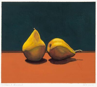 Kathleen Marshall painting Two Yellow Pears