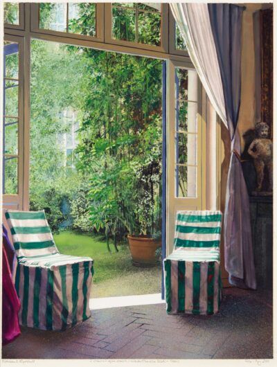 Kathleen Marshall painting: Two Striped Chairs, Both Doors Open